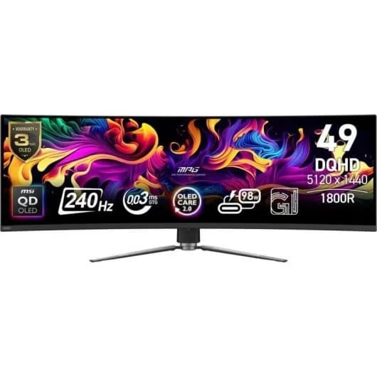 MSI MPG 491CQPX QD-OLED 49" QD-OLED UltraWide Dual QHD 240Hz Curva USB-C